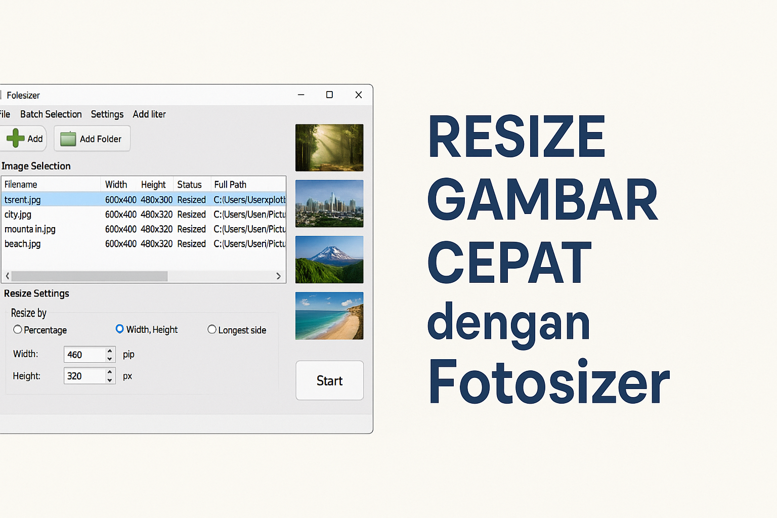 Mengubah ukuran gambar dengan Fotosizer